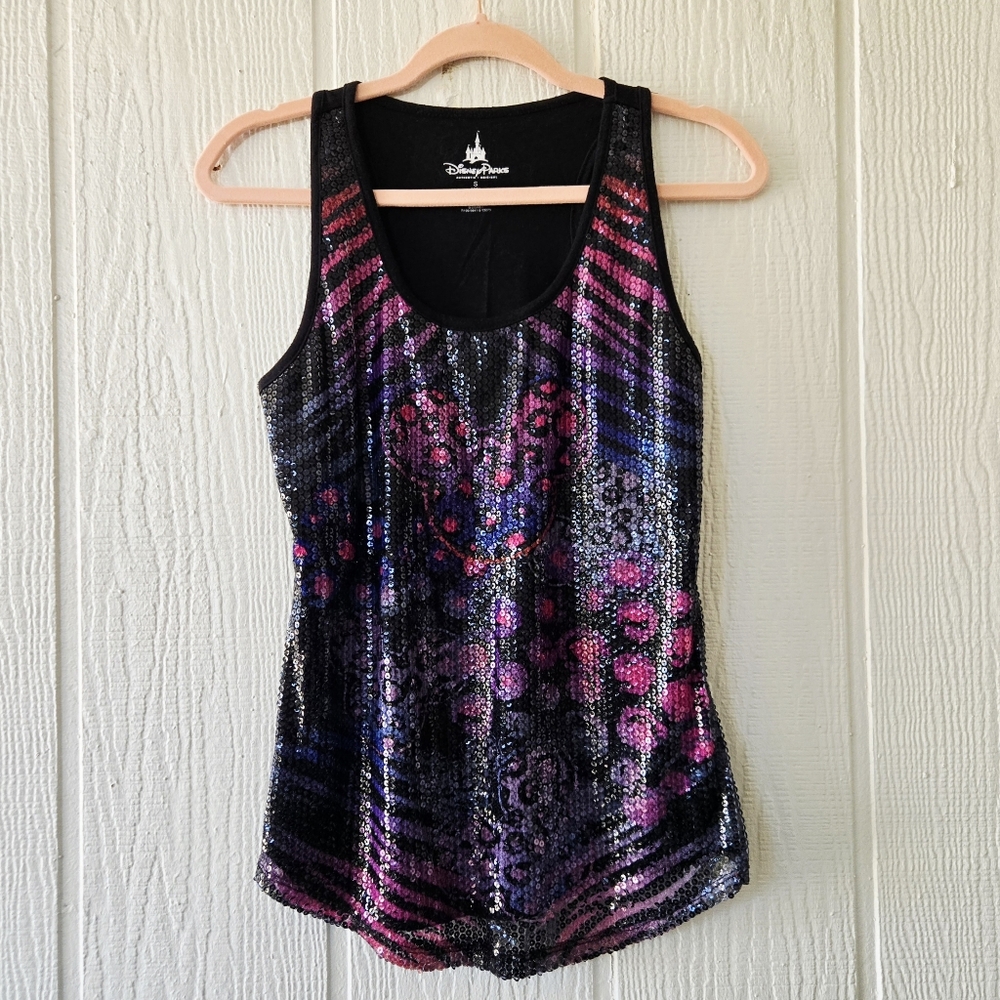 Disney Parks Authentic Original Mickey Mouse Sequin Tank Top Purple Pink Small
